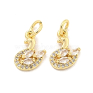 Brass Micro Pave Clear Cubic Zirconia Charms, Duck, Golden, 12.5x10x3mm, Hole: 3mm(KK-Z044-33G)