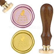 DIY Scrapbook, Brass Wax Seal Stamp and Wood Handle Sets, Wedding Themed Pattern, 83x22mm, Head: 7.5mm, Stamps: 25x14.5mm(AJEW-WH0131-041)