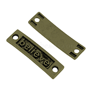 Tibetan Style Alloy Rectangle with Believe Links connectors, Cadmium Free & Nickel Free & Lead Free, Antique Bronze, 9.5x35x2mm, Hole: 2.5mm(TIBE-S247-AB-FF)