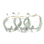 Natural Flower Amazonite Braided Round Bead Bracelets, Adjustable Brass Gems Butterfly Bracelets for Women, Inner Diameter: 2-1/8~3-1/4 inch(5.5~8.1cm)(BJEW-K251-06H)