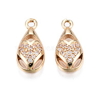 Brass Micro Pave Clear Cubic Zirconia Charms, Long-Lasting Plated, Cadmium Free & Lead Free, Teardrop with Heart, Light Gold, 13.5x6.5x2.5mm, Hole: 1mm(KK-S359-101-RS)