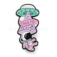 Cartoon Space Theme Enamel Pins, Black Zinc Alloy Painted Brooches for Backpack Clothes, Spaceship & Astronaut, 35x17.5x1.5mm(JEWB-Z010-02B-EB)