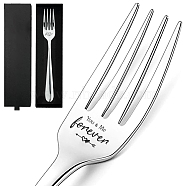 410# Stainless Steel Fork, Word, with 1Pc Paper Cutlery Storage Box, Word, 210mm(AJEW-WH0474-003)