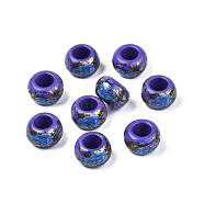 Flower Printed Opaque Acrylic Rondelle Beads, Large Hole Beads, Slate Blue, 15x9mm, Hole: 7mm(SACR-S305-27-G02)