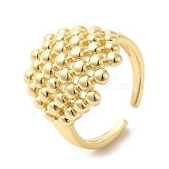Brass Open Cuff Rings, Hollow Hexagon Wide Band Rings, Real 18K Gold Plated, Inner Diameter: 17mm(RJEW-P098-15G)