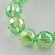 Electroplate Glass Bead Strands, AB Color Plated, Faceted(96 Facets), Round, Light Green, 12mm, Hole: 2mm, about 50pcs/strand, 22.4 inch(EGLA-R040-12mm-04)