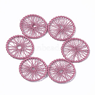 Spray Painted Eco-Friendly Iron Filigree Joiners Links, Wheel, Flamingo, 30.5x3.5mm(IFIN-T009-01E)