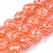 Transparent Handmade Lampwork Beads Strands, Inner Flower, Round, Coral, 11.5~12.5mm, Hole: 1.5mm, about 45pcs/strand, 19.88 inch(50.5cm)(LAMP-T007-21F)