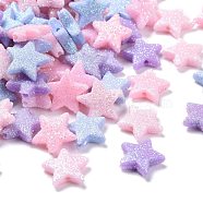 Opaque Acrylic Beads, with Glitter Powder, Star, Mixed Color, 13.5x14.5x4mm, Hole: 1.6mm(MACR-T033-05)