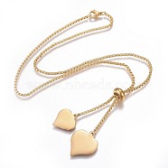 304 Stainless Steel Pendant Necklaces, with Box Chain and Lobster Claw Clasps, Heart, Golden, 19.56 inch(49.7cm)(NJEW-P252-04G)