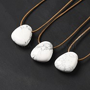 Natural Howlite Triangle Pendant Necklace with Waxed Cord for Women, 15.75~29.92 inch(40~76cm)(NJEW-G093-01K)