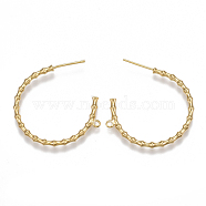 Brass Stud Earring Findings, Half Hoop Earrings, with Loop, Nickel Free, Real 18K Gold Plated, 31x32x2.5mm, Hole: 1.5mm, Pin: 0.8mm(KK-T038-225G)