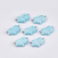 Handmade Porcelain Links connectors, Frosted, with Brass Findings, Piggy Findings, Platinum, Light Cyan, 28~30x19x6.5mm, Hole: 1.5mm(PORC-T002-67B)