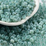 Glass Seed Beads, Imitation Cat Eye, Rondelle, Medium Aquamarine, 4x3.3mm, Hole: 1.4mm(SEED-M011-02A-11)