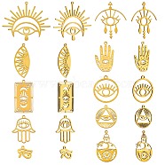 20Pcs 10 Style 201 Stainless Steel Laser Cut Charms, Egyptian Eye, Mixed Shape, Golden, 12~38.5x13.5~32x1mm, Hole: 1.5~1.8mm, 2pcs/style(STAS-SZ0002-67G)