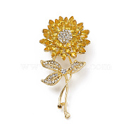 Rhinestone Brooch Pin, Light Gold Alloy Lapel Pin for Backpack Clothes, Flower, 34.5x30x8mm(PALLOY-K002-01KCG-03)