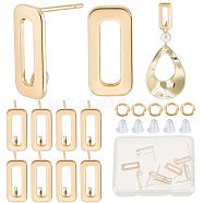 14Pcs Brass Stud Earring Findings, with Vertical Loops, Nickel Free, Rectangle, with 14Pcs Jump Rings & 50Pcs Plastic Ear Nuts, Real 18K Gold Plated, 15.5x7mm, Hole: 2.5mm, Pin: 0.8mm(DIY-CN0002-43)