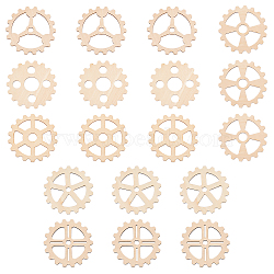 18Pcs 6 Style Unfinished Wooden Pieces, Wood Gears, for Crafts DIY Painting Supplies, BurlyWood, 98.5~100x98~100x2~2.5mm, Hole: 10~29.5mm, 3pcs/style(WOOD-OC0002-58)