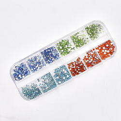 Glass Rhinestone Cabochons, Nail Art Decoration Accessories, Half Round, Mixed Color, 1.5~2.8x1mm, about 0.6g/compartment(MRMJ-S016-004I)