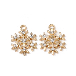 Alloy Crystal Rhinestone Pendants, Snowflake Charm, Golden, 21x16x2.5mm, Hole: 2mm(ALRI-K049-01G)