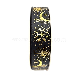 48 Yards Gold Stamping Polyester Ribbon, Moon Sun Printed Ribbon for Gift Wrapping, Party Decorations, Black, 1 inch(25mm)(PW-WG89681-10)