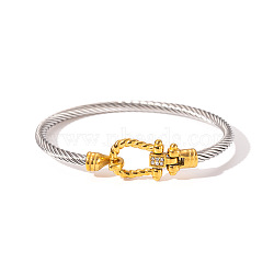 304 Stainless Steel Bangles, Twisted Rope Bracelets, Golden & Stainless Steel Color, Inner Diameter: 2-1/2 inch(6.35cm)(FS-WG7599B-03)