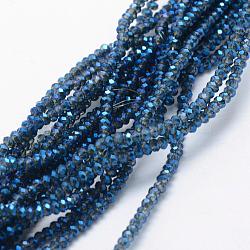 Electroplate Glass Beads Strands, Full Rainbow Plated, Faceted, Rondelle, Marine Blue, 2.5x1.5mm, Hole: 0.5mm, about 150~160pcs/strand, 30~31cm(EGLA-J144-FR-A03)