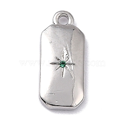 Brass Micro Pave Cubic Zirconia Charms, Long-Lasting Plated, Octagon with Star, Sea Green, 14x6x1.5mm, Hole: 1.2mm(ZIRC-I054-12P-04)