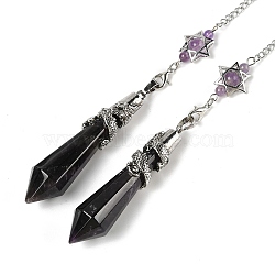 Natural Amethyst Cone Dowsing Pendulum Big Pointed Pendants, with Antique Silver Tone Brass Findings, 312mm(AJEW-Z041-01J-AS)