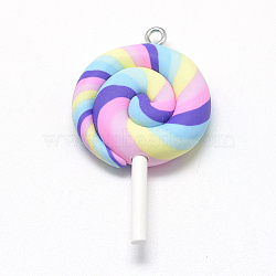 Handmade Polymer Clay Big Pendants, Lollipop, Colorful, 48~56x27~29x7~10mm, Hole: 2mm(X-CLAY-Q240-007J)