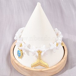 Ocean Brass Enamel Charm Bracelets for Women, White ABS Imitation Pearl Beaded Bracelets, Rack Plating, Long-Lasting Plated, Cadmium Free & Lead Free, Real 18K Gold Plated, Starfish, 7.78 inch(19.75cm)(KK-CBA68DA-15A-G)