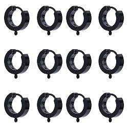 Unicraftale 12Pcs 304 Stainless Steel Huggie Hoop Earrings Findings, with Vertical Loop, Ring, Electrophoresis Black, 15x13x4mm, Hole: 1.4mm, Pin: 1mm(STAS-UN0043-44)