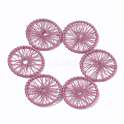 Spray Painted Eco-Friendly Iron Filigree Joiners Links, Wheel, Flamingo, 30.5x3.5mm(IFIN-T009-01E)