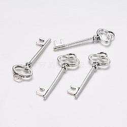 Tibetan Style Pendants, Skeleton Key, Lead Free, Antique Silver, 40x14x3.5mm, Hole: 4mm(X-TIBEP-14008-AS-LF)