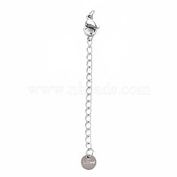 Tarnish Resistant 304 Stainless Steel Chain Extender, Cadmium Free & Nickel Free & Lead Free, with Clasps and Tiny Flat Round Charm, Stainless Steel Color, 70mm, Hole: 2.5mm(X-STAS-N088-42P)