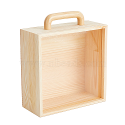 Transparent Acrylic Sliding Lid Wooden Gift Boxes with Handle, for Wedding Gift Storage, Square, PapayaWhip, 19.5x19.5x8.5cm(CON-WH0078-28)