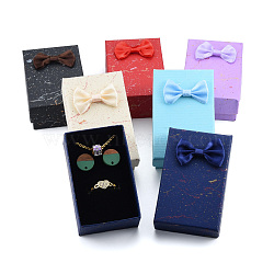 Cardboard Jewelry Set Boxes, for Necklaces, Ring, Earring, with Bowknot Ribbon Outside and Black Sponge Inside, Rectangle, Mixed Color, 8.2x5.1x3.3cm(CBOX-N013-024)