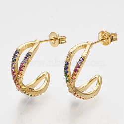 Brass Cubic Zirconia Stud Earrings, with Ear Nuts, Colorful, Golden, 16x5.5mm, Pin: 0.7mm(EJEW-S201-150)
