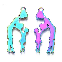 Ion Plating(IP) 201 Stainless Steel Pendants, Family, Rainbow Color, 40x17.5x1mm, Hole: 2mm(STAS-N098-067M)