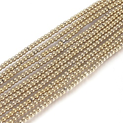 Electroplate Glass Beads Strands, Round, Full Plated, Light Gold Plated, 2mm, Hole: 0.6mm, about 180pcs/strand, 14.17 inch(36cm)(EGLA-I013-2mm-FP01)