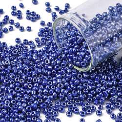 Glass Seed Beads, Opaque Colors Lustered, Round, Blue, 2mm, Hole: 1mm, about 30000pcs/pound(SEED-A012-2mm-128)