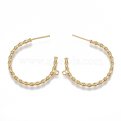 Brass Stud Earring Findings, Half Hoop Earrings, with Loop, Nickel Free, Real 18K Gold Plated, 31x32x2.5mm, Hole: 1.5mm, Pin: 0.8mm(KK-T038-225G)