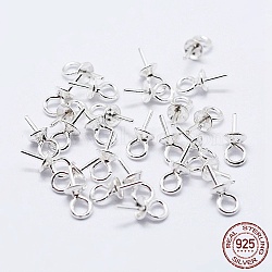 925 Sterling Silver Cup Pearl Bail Pin Pendants, For Half Drilled Beads, Silver, 7x3mm, Hole: 1.5mm, Pin: 0.6mm(X-STER-F036-04S-3mm)