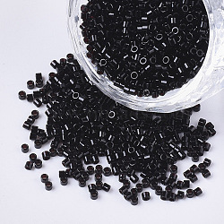 11/0 Grade A Glass Seed Beads, Cylinder, Uniform Seed Bead Size, Baking Paint, Black, about 1.5x1mm, Hole: 0.5mm, about 2000pcs/10g(X-SEED-S030-0010)