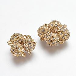 Alloy Rhinestone Magnetic Clasps with Loops, Oval, Golden, 16x10mm, Hole: 1.5mm(RB-H116-2-G)