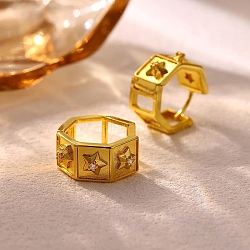 Brass Micro Pave Clear Cubic Zirconia Hoop Earrings for Women, Golden, Star, 18~18.5x19x9mm(EJEW-T058-01C-G)