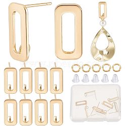 14Pcs Brass Stud Earring Findings, with Vertical Loops, Nickel Free, Rectangle, with 14Pcs Jump Rings & 50Pcs Plastic Ear Nuts, Real 18K Gold Plated, 15.5x7mm, Hole: 2.5mm, Pin: 0.8mm(DIY-CN0002-43)