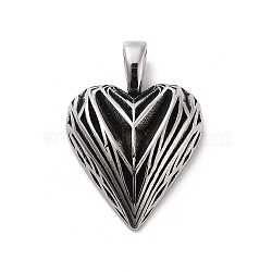 Retro 304 Stainless Steel Pendants, Heart Charm, Antique Silver, 41.5x29.5x8.5mm, Hole: 9x5mm(STAS-Z095-06AS)