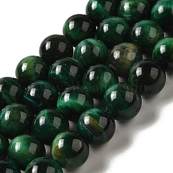 Dyed Natural Tiger Eye Beads Strands, Round, Dark Green, 10mm, Hole: 1.4mm, about 38pcs/strand, 15.04 inch(38.2cm)(G-G102-A01-04)
