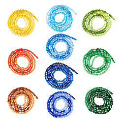 Pandahall 10 Strands 10 Colors Transparent Glass Beads Strands, Segmented Multi-color Beads, Faceted, Round, Mixed Color, 2mm, Hole: 0.5~0.6mm, about 184~211pcs/strand, 15.28~15.75 inch(38.8~40cm), 1 Strand/color(GLAA-TA0001-77)